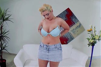 A super busty blonde lady from Germany enjoys rubbing her muff